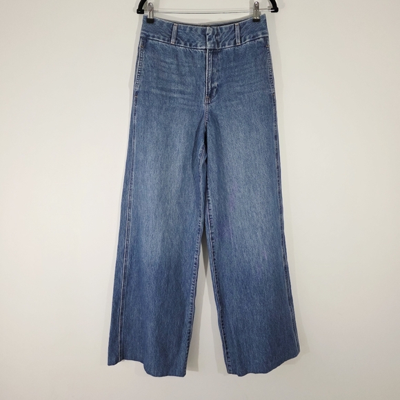Express Relaxed Wide-Leg Super High Rise Blue Jeans Size 6L - Picture 2 of 12